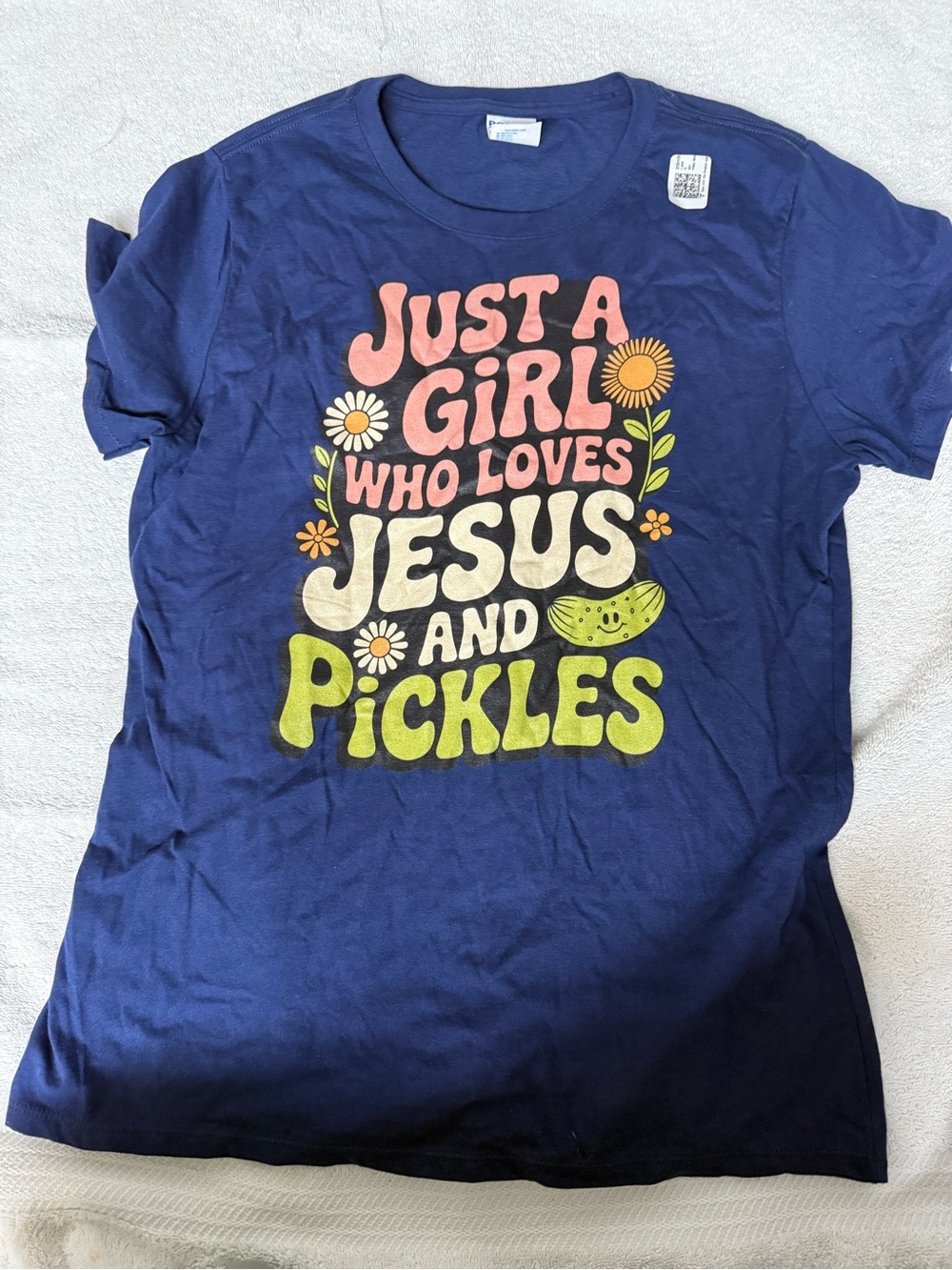 Navy Graphic Tee - 'Just A Girl Who Loves Jesus and Pickles'